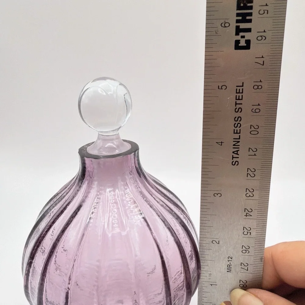Vintage Purfume Bottle Purple Art Glass Fluted Scalloped Stopper